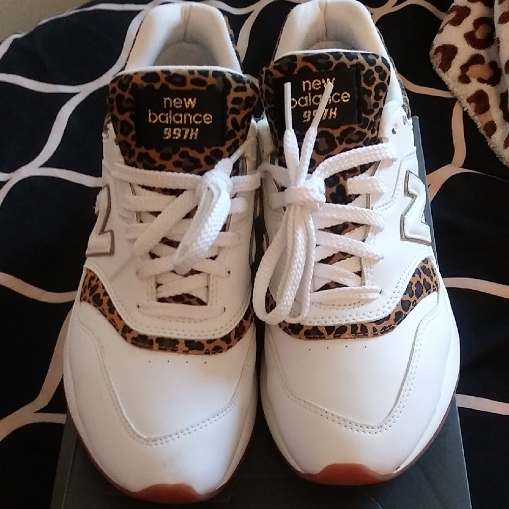 New Balance 997H White and Leopard Print Sneakers